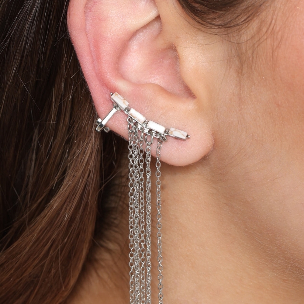 Paparazzi White & Silver Chain Dangle Earrings